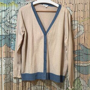 Candace Cameron Bure Button-Down Surfside Cardigan Sweater, Oatmeal/Blue, XL